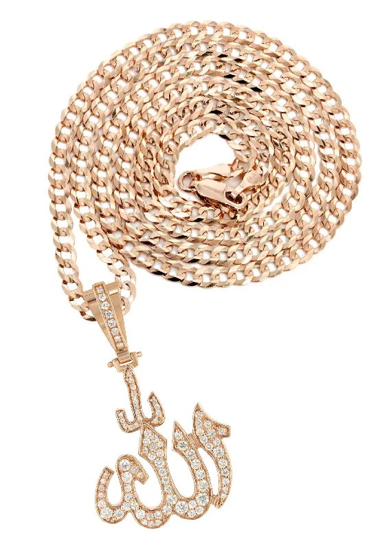 14K Rose Gold Diamond Allah Necklace | 1.25 Carats