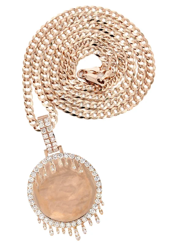 14K Rose Gold Diamond Round Drip Picture Pendant Necklace | 2.5 Carats | Appx. 21.4 Grams