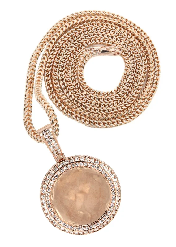 14K Rose Gold Diamond Round Picture Pendant Necklace | 4.25 Carats | Appx. 20.9 Grams