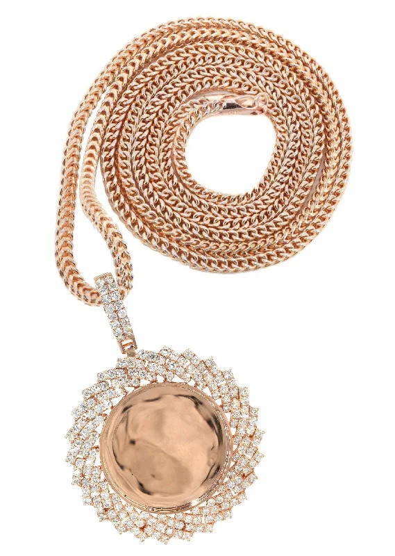 14K Rose Gold Diamond Round Picture Pendant Necklace | 3.85 Carats | Appx. 13 Grams