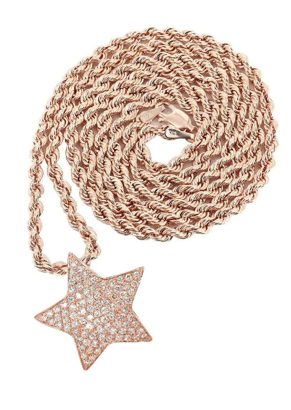 14K Rose Gold Diamond Star Necklace | 1.65 Carats