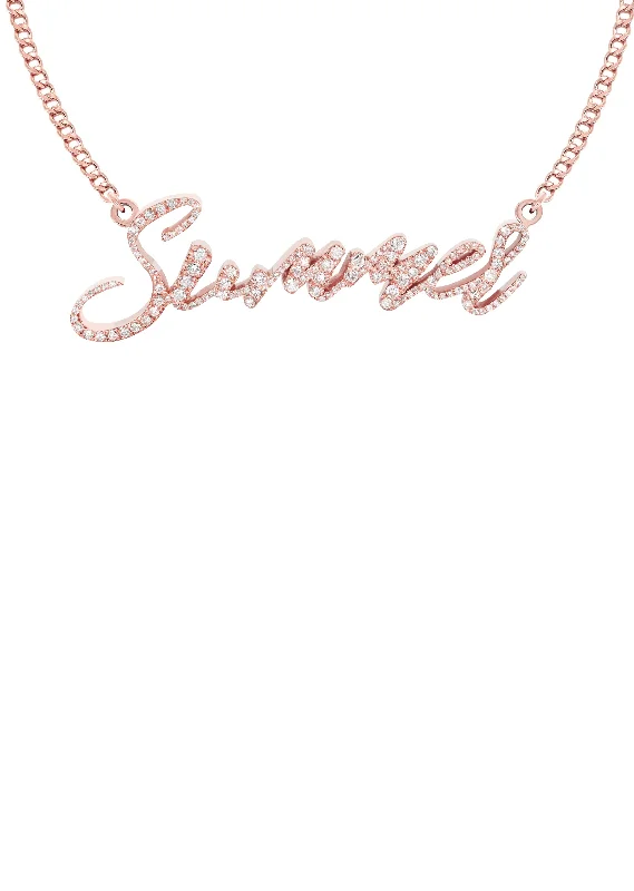 14K Rose Gold  Full Diamond Name Plate Necklace | Appx. 1.5 Carat