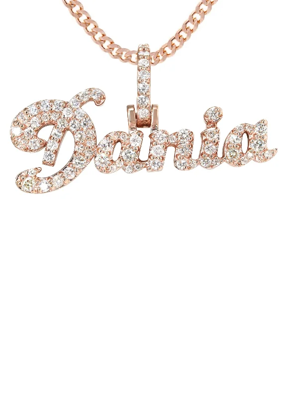 14K Rose Gold  Full Diamond Name Plate Necklace | Appx. 1.5 Carat