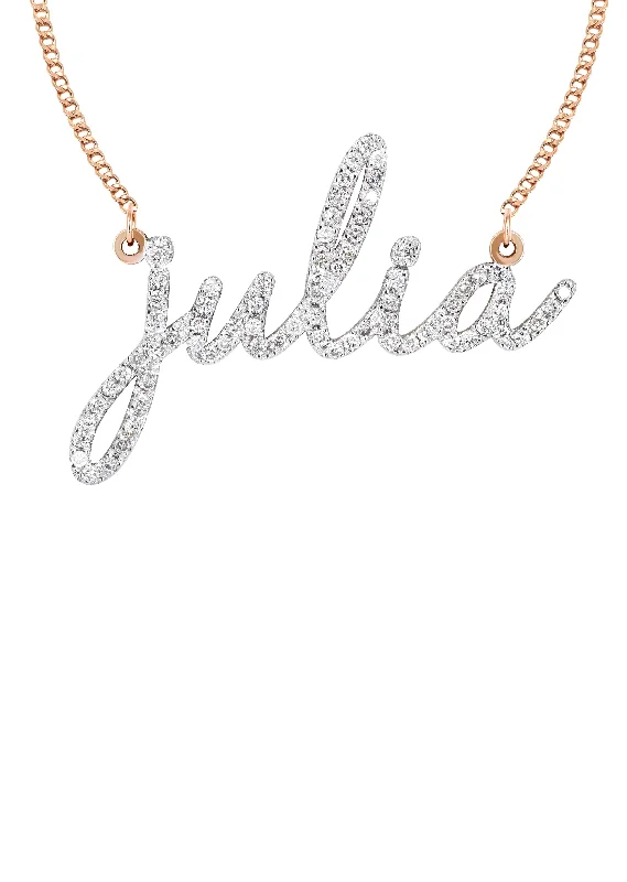 14K Rose Gold  Full Diamond Script Name Necklace | Appx. 1.25 Carat