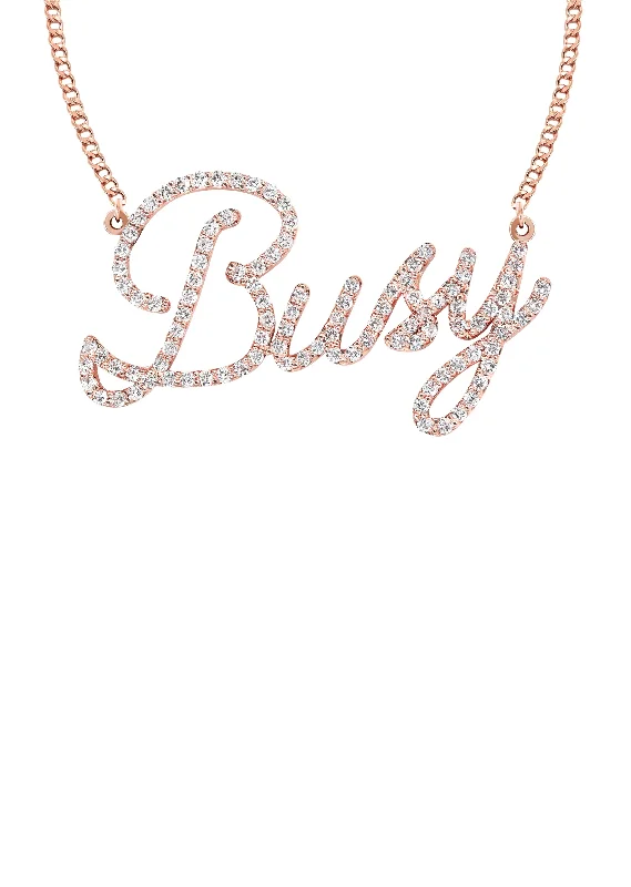 14K Rose Gold  Full Diamond Script Name Plate Necklace | Appx. 1.20 Carat