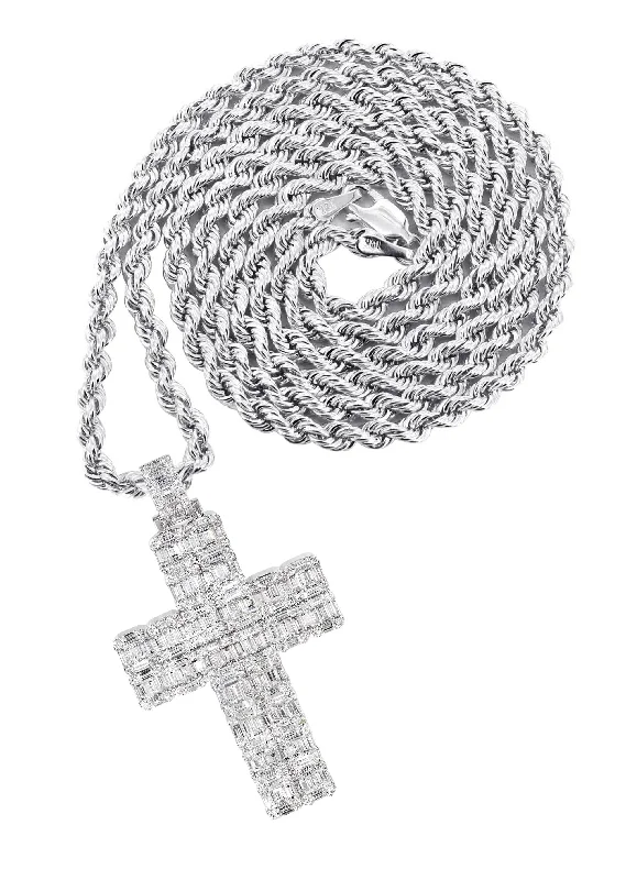 14K White Gold Diamond Cross Necklace  | 6.47 Carats