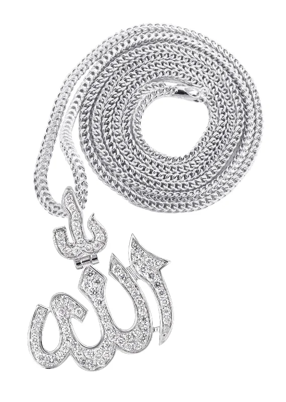 14K White Gold Diamond Allah Necklace | 1.14 Carats