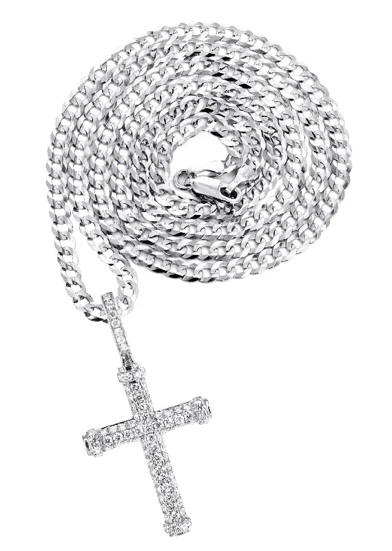 14K White Gold Diamond Cross Necklace | 1.28 Carats