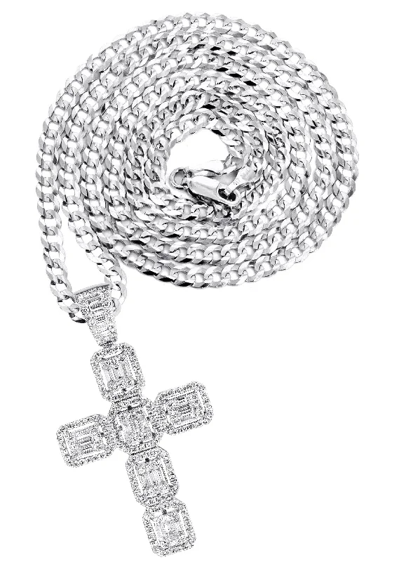 14K White Gold Diamond Cross Necklace | 2.88 Carats