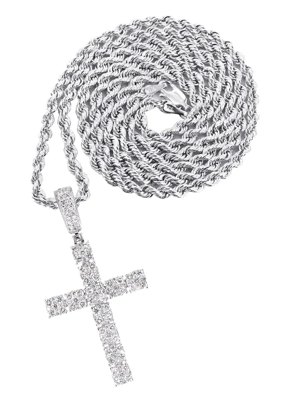 14K White Gold Diamond Cross Necklace | 1.6 Carats