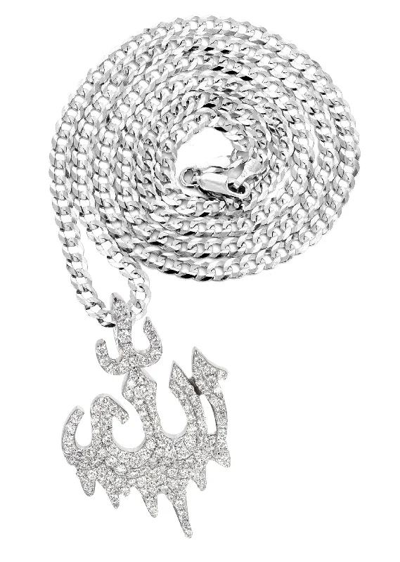 14K White Gold Diamond Drip Allah Necklace | 2.35 Carats