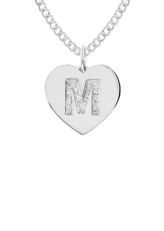 14K White Gold Diamond  Initial Heart Pendant Necklace