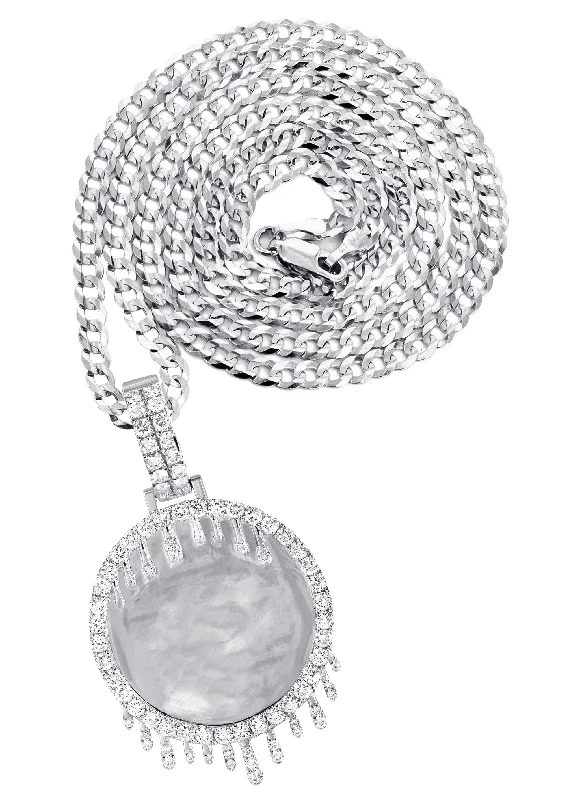 14K White Gold Diamond Round Drip Picture Pendant Necklace | 2.5 Carats | Appx. 21.9 Grams