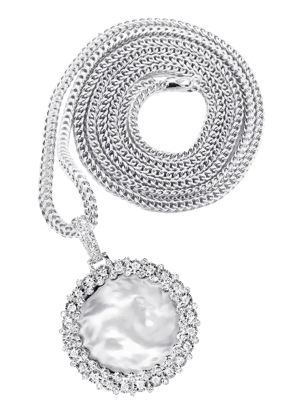 14K White Gold Diamond Round Picture Pendant Necklace | 0.63 Carats | Appx. 16 Grams