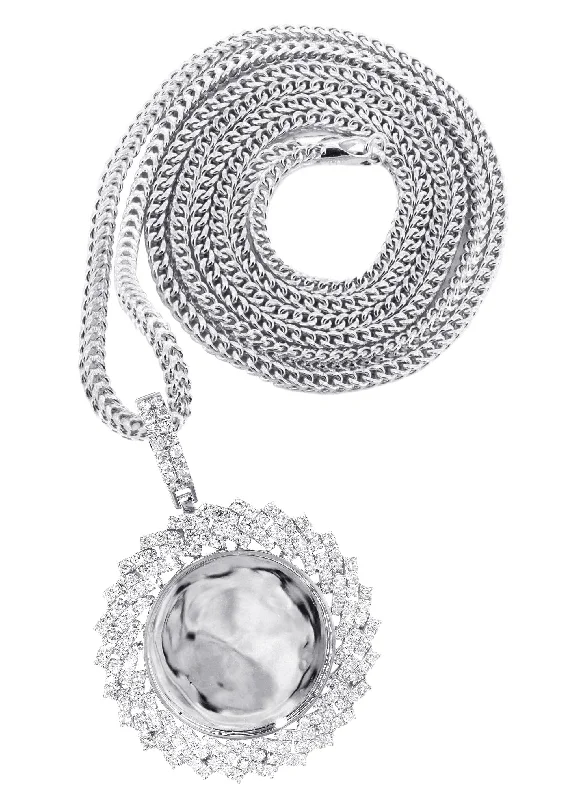 14K White Gold Diamond Round Picture Pendant Necklace | 3.85 Carats | Appx. 12.5 Grams