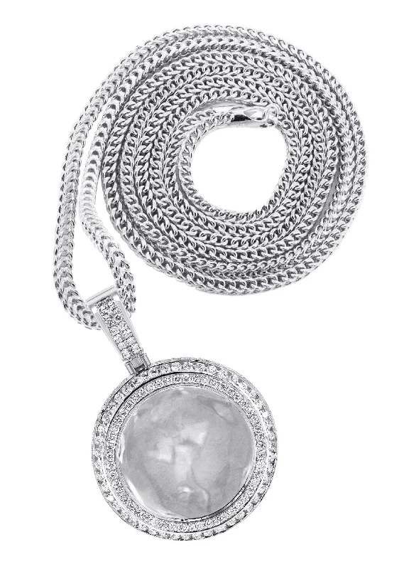 14K White Gold Diamond Round Picture Pendant Necklace | 4.25 Carats | Appx. 21 Grams