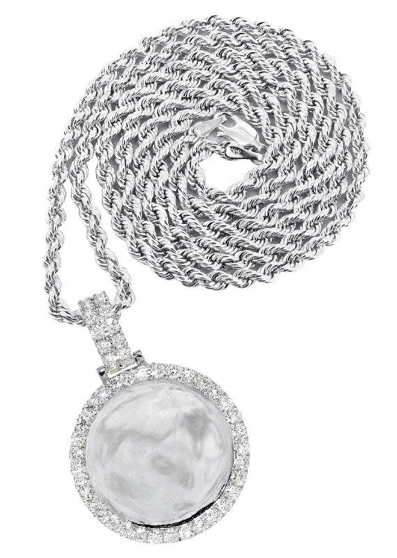 14K White Gold Diamond Round Picture Pendant Necklace | 3.11 Carats | Appx. 20.6 Grams