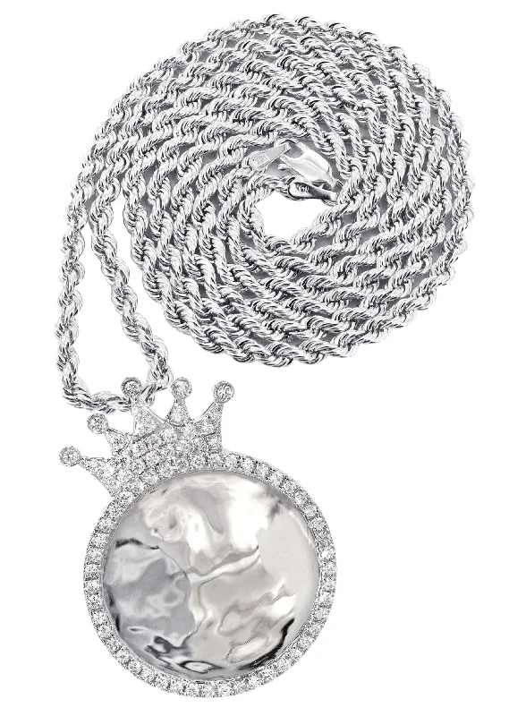 14K White Gold Diamond Round Picture Pendant Necklace | 3.11 Carats | Appx. 20.6 Grams