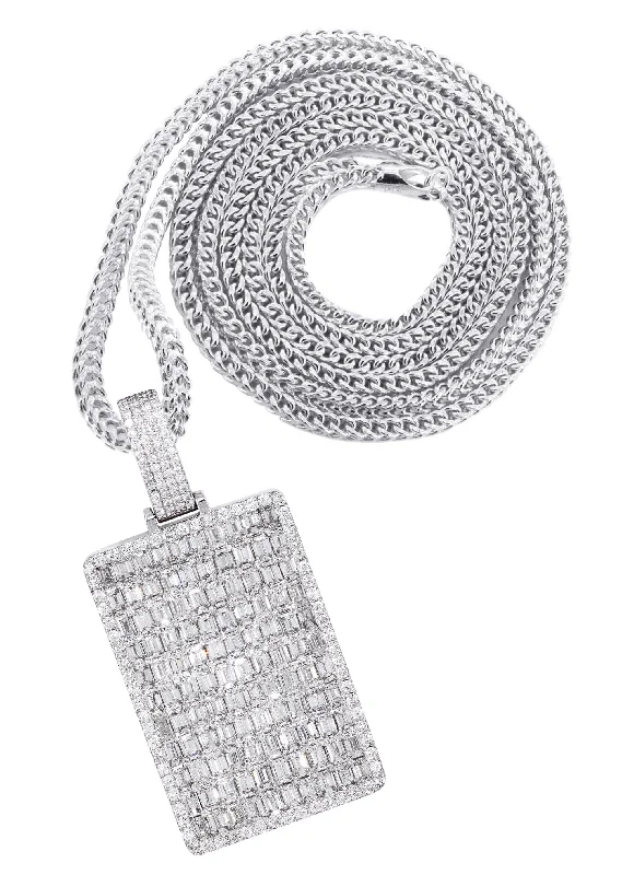 14K White Gold Dog Tag Diamond Necklace  | 10.8 Carats