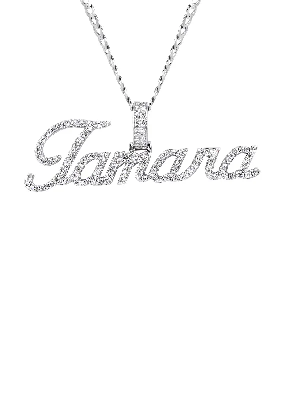 14K White Gold  Full Diamond Name Plate Necklace | Appx. 1.52 Carat