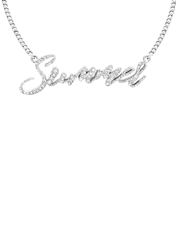 14K White Gold  Full Diamond Name Plate Necklace | Appx. 1.5 Carat