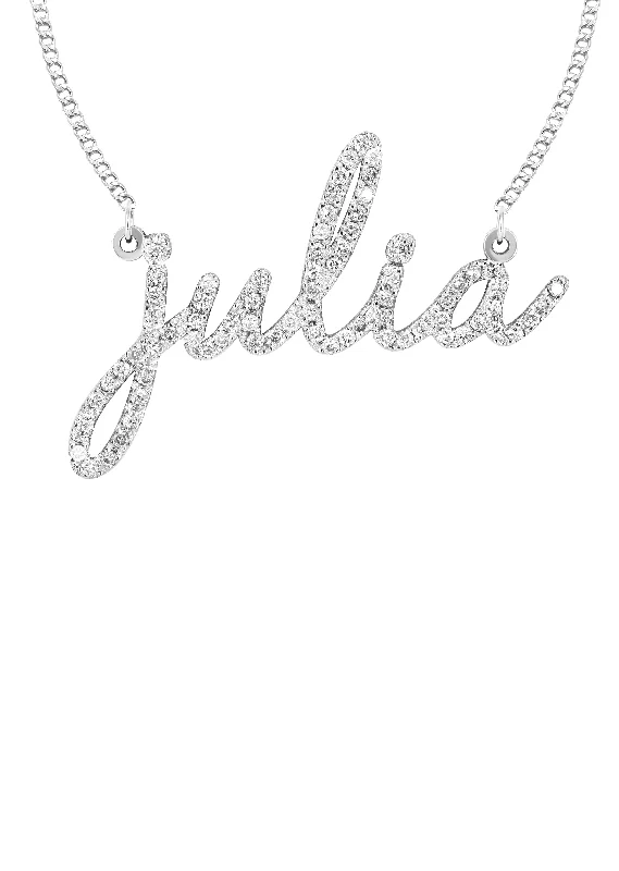 14K White Gold  Full Diamond Script Name Necklace | Appx. 1.25 Carat