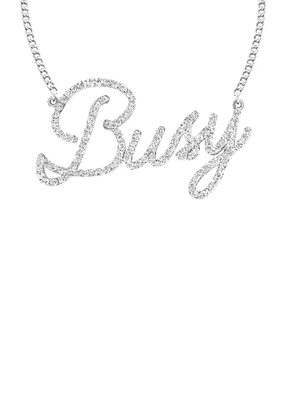 14K White Gold  Full Diamond Script Name Plate Necklace | Appx. 1.20 Carat