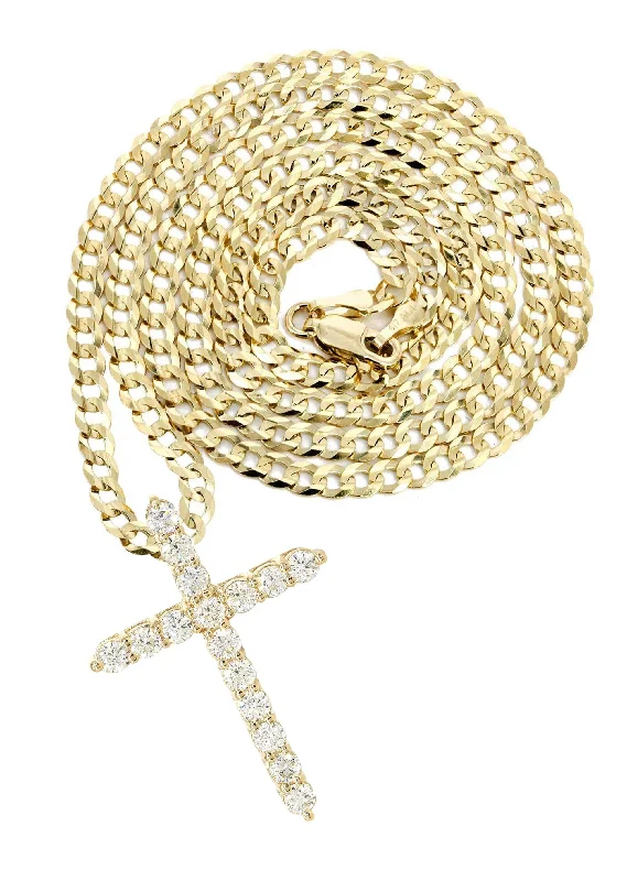 14K Yellow Gold Diamond Cross Necklace  | 3.1 Carats