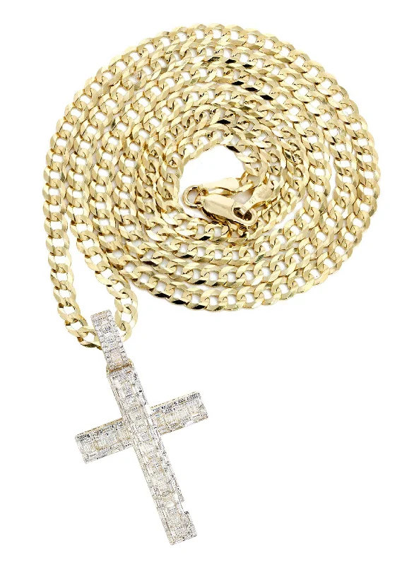 14K Yellow Gold Diamond Cross Necklace  | 4.19 Carats