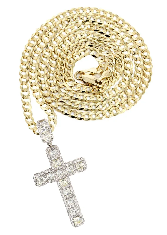 14K Yellow Gold Diamond Cross Necklace  | 8.99 Carats