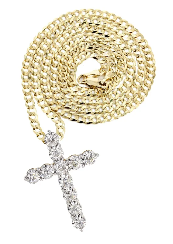 14K Yellow Gold Diamond Cross Necklace | 1.15 Carats