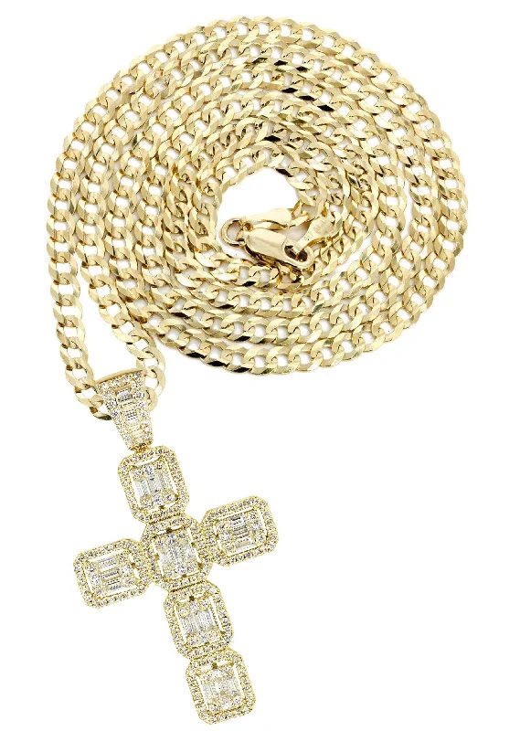 14K Yellow Gold Diamond Cross Necklace | 1.78 Carats