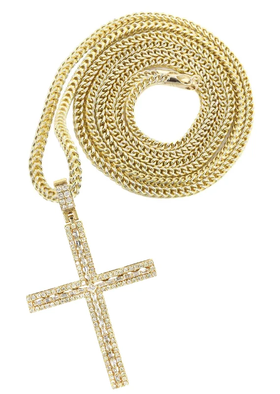 14K Yellow Gold Diamond Cross Necklace | 1.75 Carats