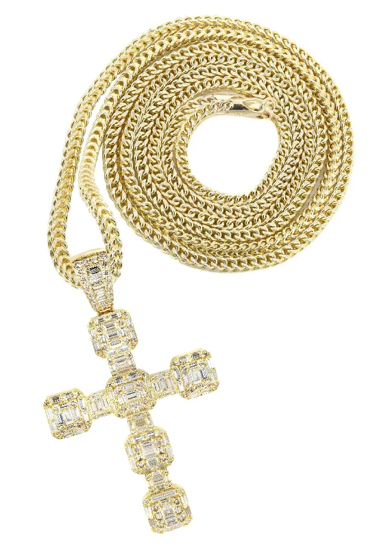 14K Yellow Gold Diamond Cross Necklace | 2.68 Carats