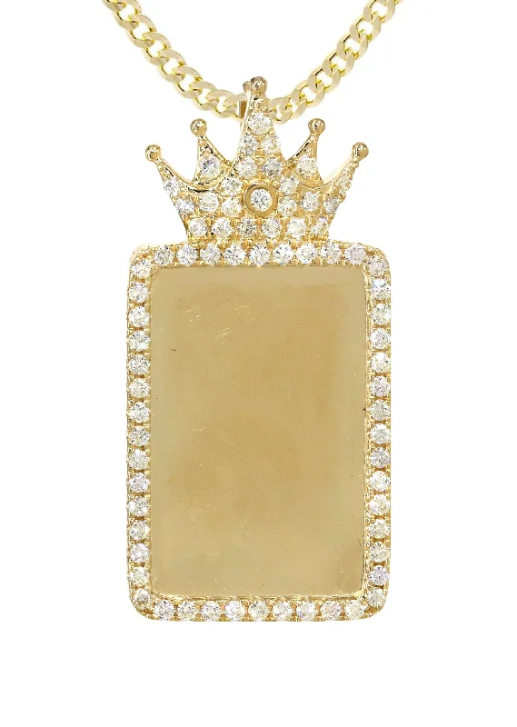 14k-yellow-gold-diamond-crown-dog-tag-picture-pendant-cuban-chain-1-4-carats-appx-18-grams