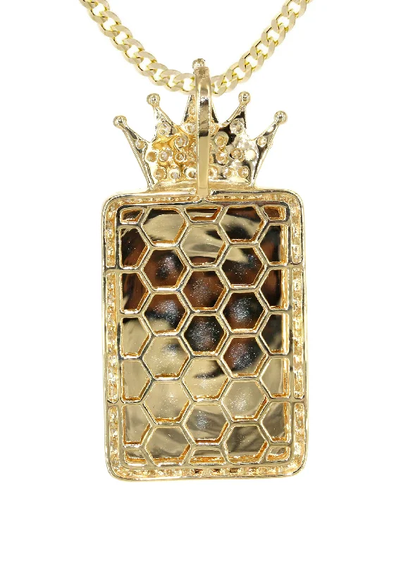 14k-yellow-gold-diamond-crown-dog-tag-picture-pendant-cuban-chain-1-4-carats-appx-18-grams