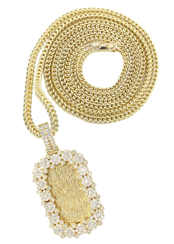 14K Yellow Gold Diamond Dog Tag Necklace | 2.76 Carats