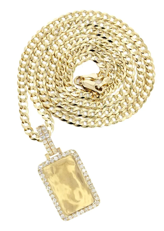 14K Yellow Gold Diamond Dog Tag Picture Pendant Necklace | 1.35 Carats | Appx. 15.8 Grams