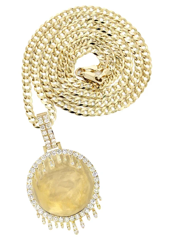 14K Yellow Gold Diamond Round Drip Picture Pendant Necklace | 2.5 Carats | Appx. 21.9 Grams