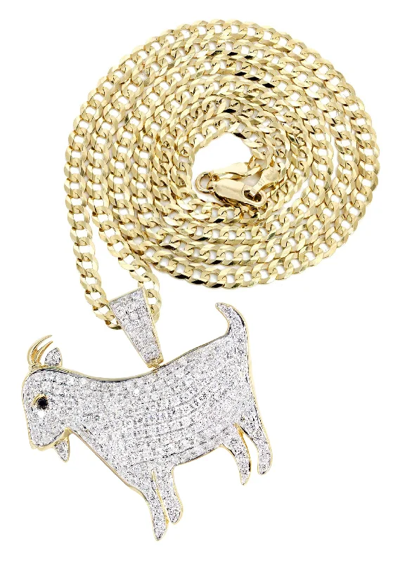 14K Yellow Gold Goat Diamond Necklace  | 2.44 Carats