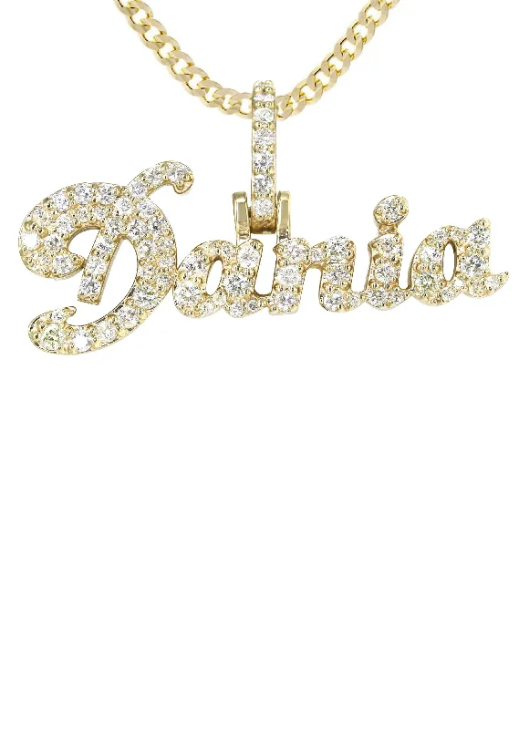 14K Yellow Gold  Full Diamond Name Plate Necklace | Appx. 1.5 Carat