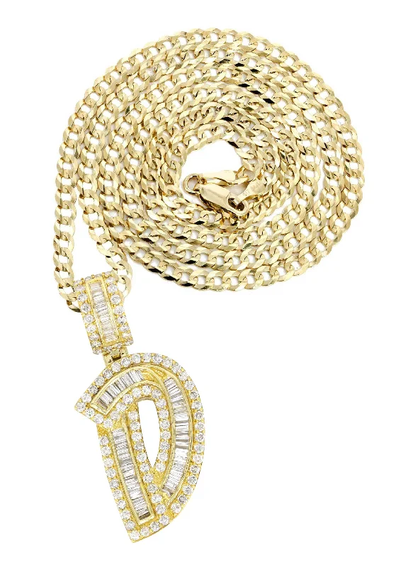 14K Yellow Gold Letter ""D"" Baguette Diamond Necklace | 2.16 Carats