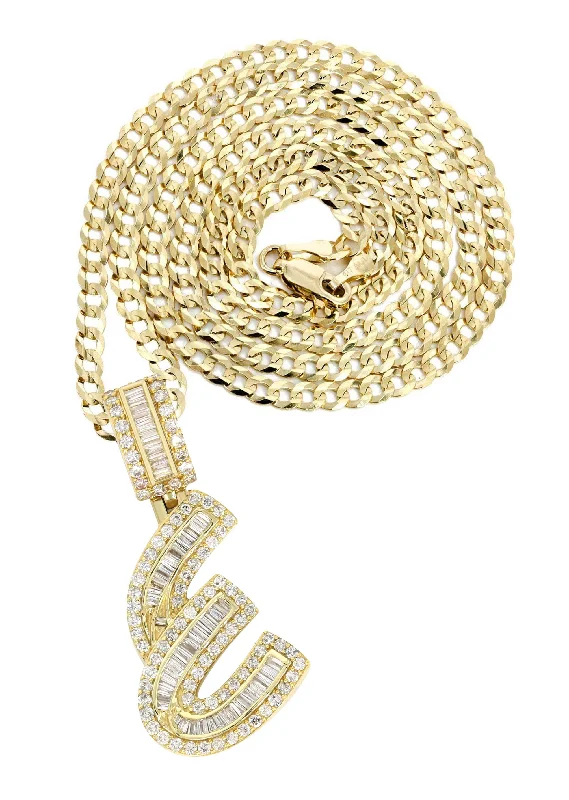 14K Yellow Gold Letter ""E"" Baguette Diamond Necklace | 1.96 Carats