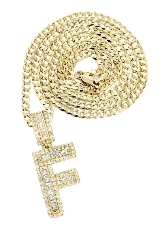 14K Yellow Gold Letter ""F"" Baguette Diamond Necklace | 1.82 Carats