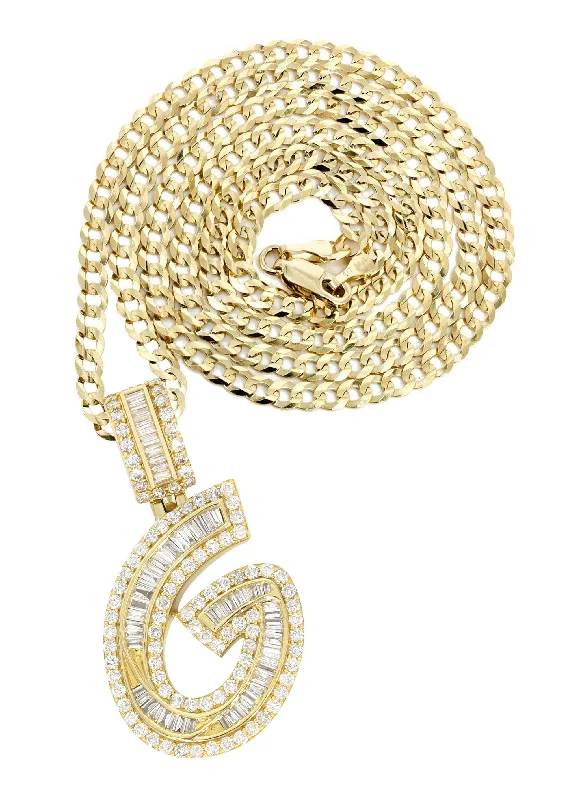 14K Yellow Gold Letter ""G"" Baguette Diamond Necklace | 2.4 Carats