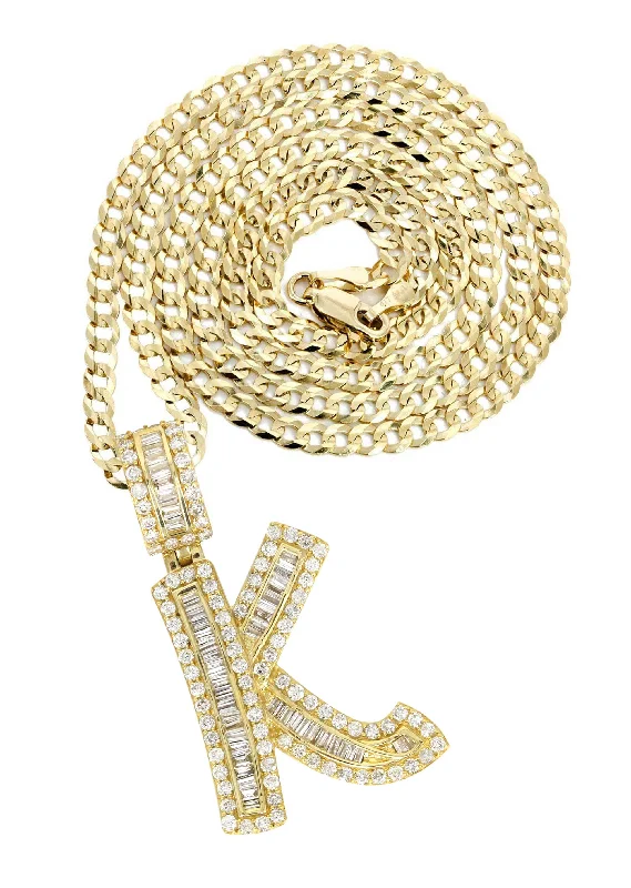 14K Yellow Gold Letter ""K"" Baguette Diamond Necklace | 2.17 Carats