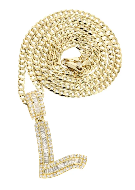 14K Yellow Gold Letter ""L"" Baguette Diamond Necklace | 1.55 Carats