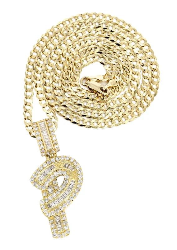 14K Yellow Gold Letter ""P"" Baguette Diamond Necklace | 1.72 Carats