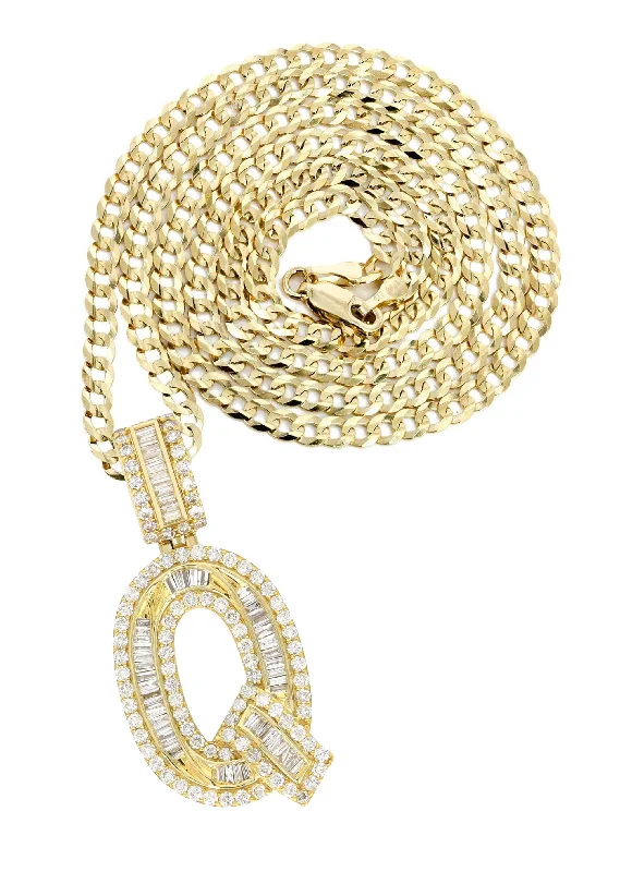 14K Yellow Gold Letter ""Q"" Baguette Diamond Necklace | 2.22 Carats