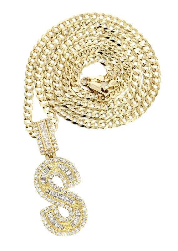 14K Yellow Gold Letter ""S"" Baguette Diamond Necklace | 1.96 Carats